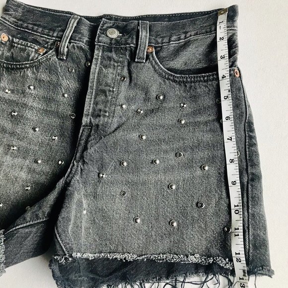 Levi’s Black Wedgie Short Cutoff Studded‎ Rhinestone Size 27 Button Fly - Picture 9 of 11